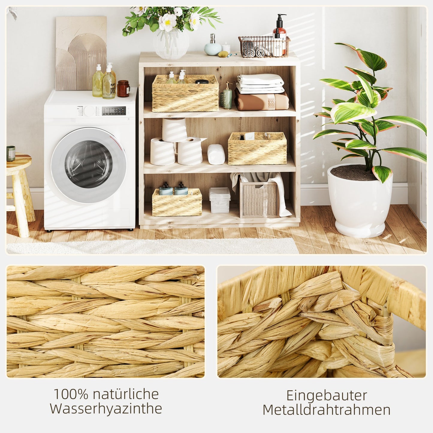 3er-Set Aufbewahrungskorb, geflochtener Körbe aus Wasserhyazinthe Naturholz