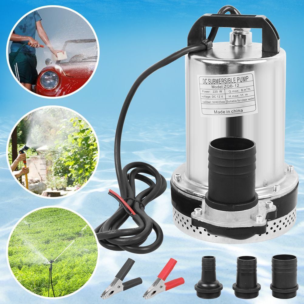 12V DC Tauchpumpe aus Edelstahl – Schmutzwasserpumpe / Garten- & Brunnenpumpe, 8000 l/h