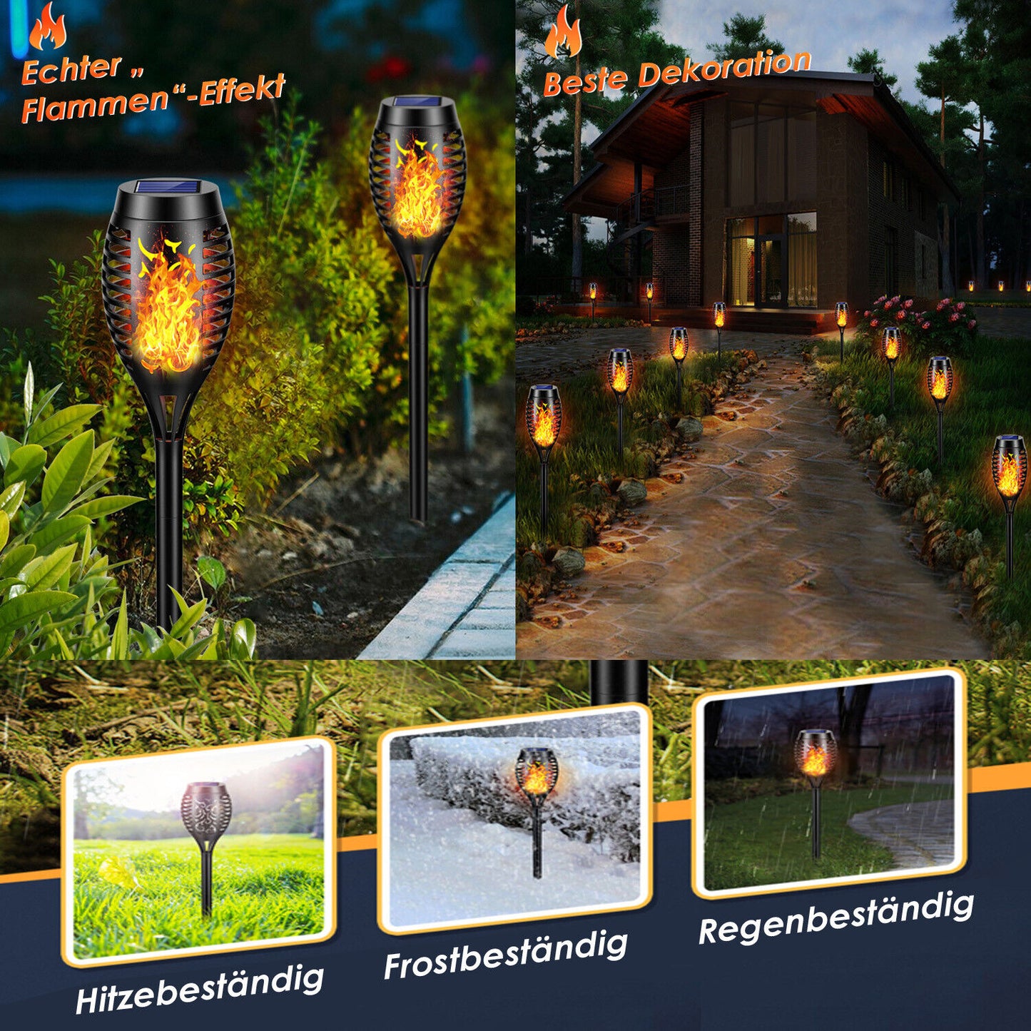 Solar Gartenfackel 12 LED mit Flammeneffekt – Wasserdicht & Kabellos