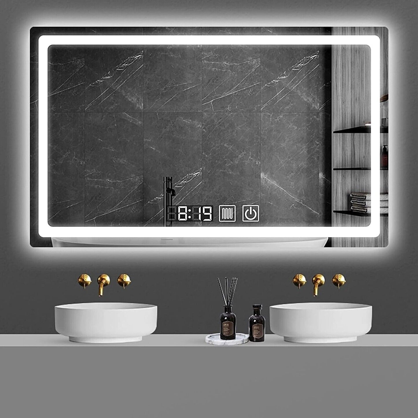LED Dimmbarer Badspiegel mit Uhr, Touch-Bedienung & Beschlagfrei – Beleuchteter Wandspiegel