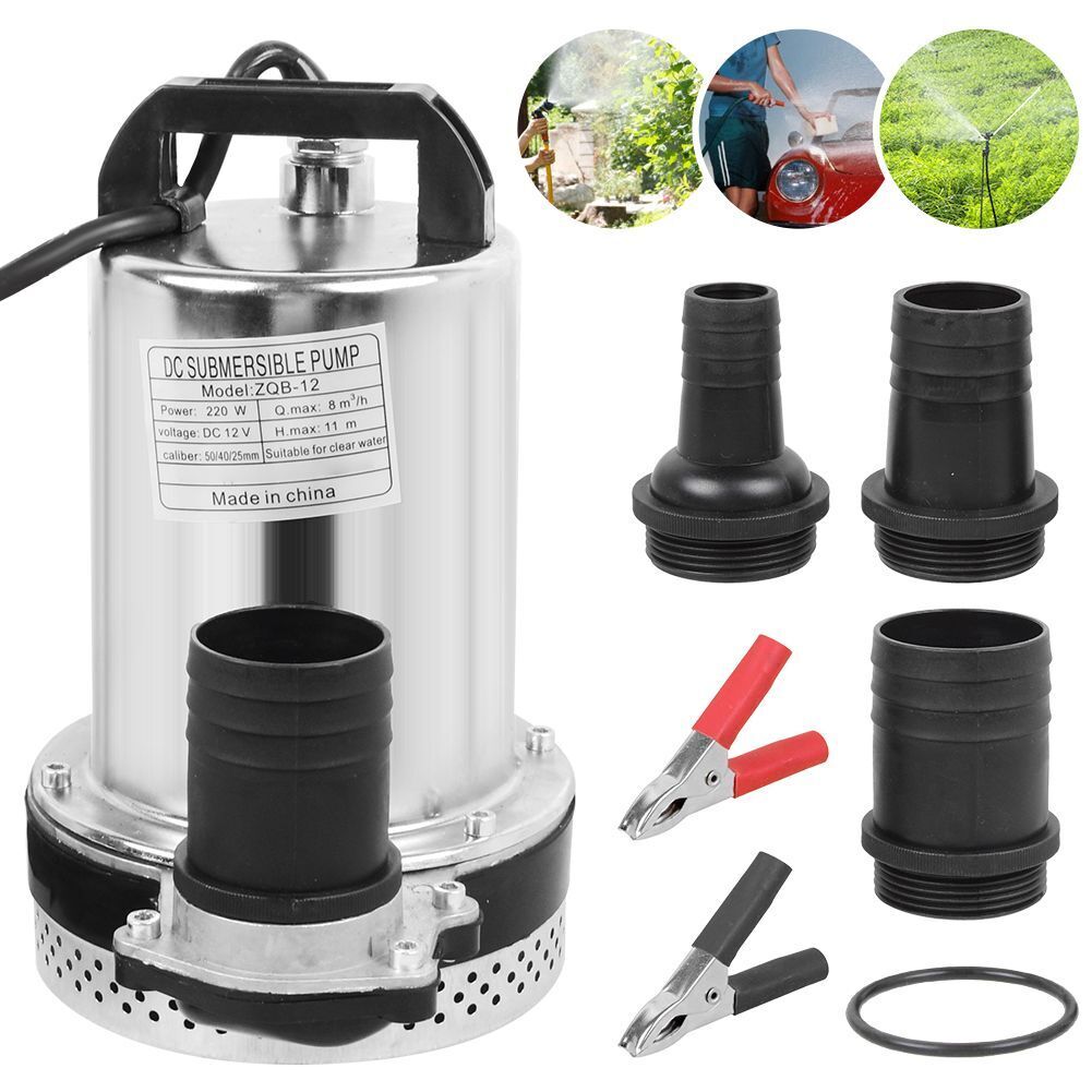 12V DC Tauchpumpe aus Edelstahl – Schmutzwasserpumpe / Garten- & Brunnenpumpe, 8000 l/h
