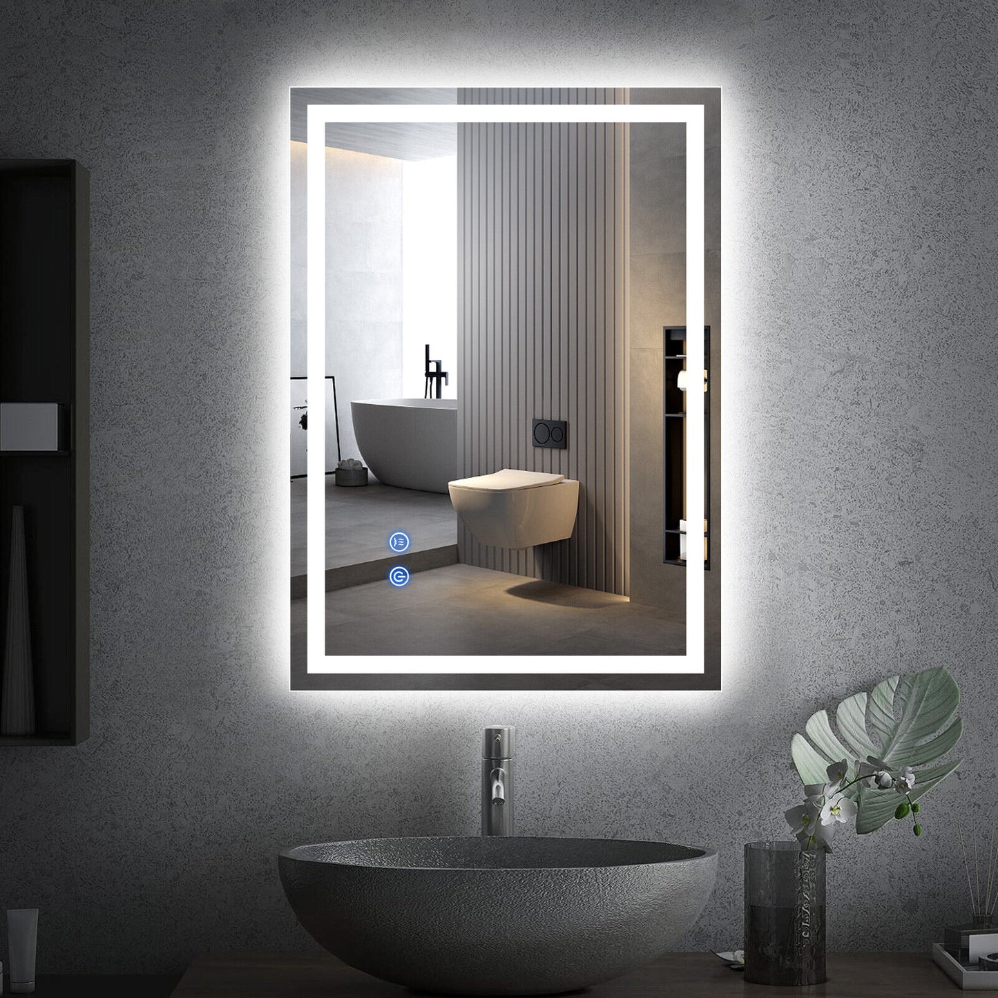LED Badezimmerspiegel mit Touch, Beschlagfrei, 3 Lichtfarben, Dimmbar – Moderner Wandspiegel