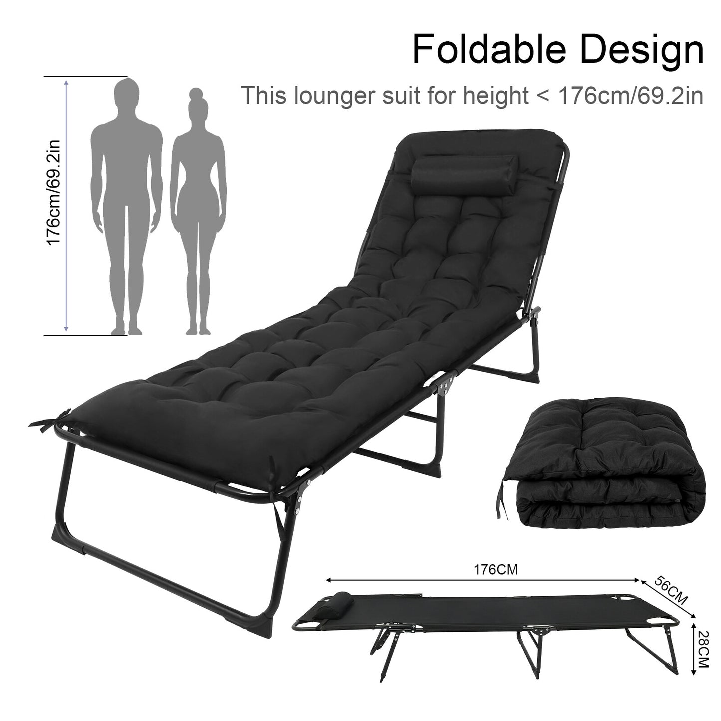 200 kg Campingbett & Sonnenliege – klappbar, XXL Gästebett, Feldbett für Garten & Reisen