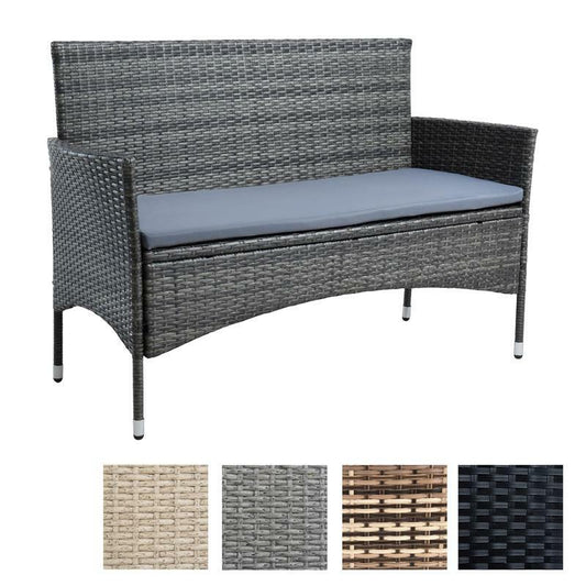 Polyrattan Gartenbank – 2-Sitzer Sitzbank mit Sitzkissen, verschiedene Farben, wetterfest