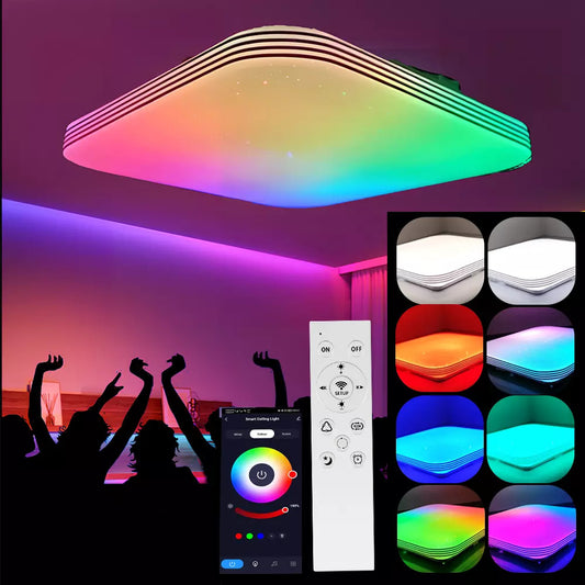 RGB LED Deckenlampe Dimmbar mit Fernbedienung – Moderne Wohnzimmerleuchte für 10–30 m²