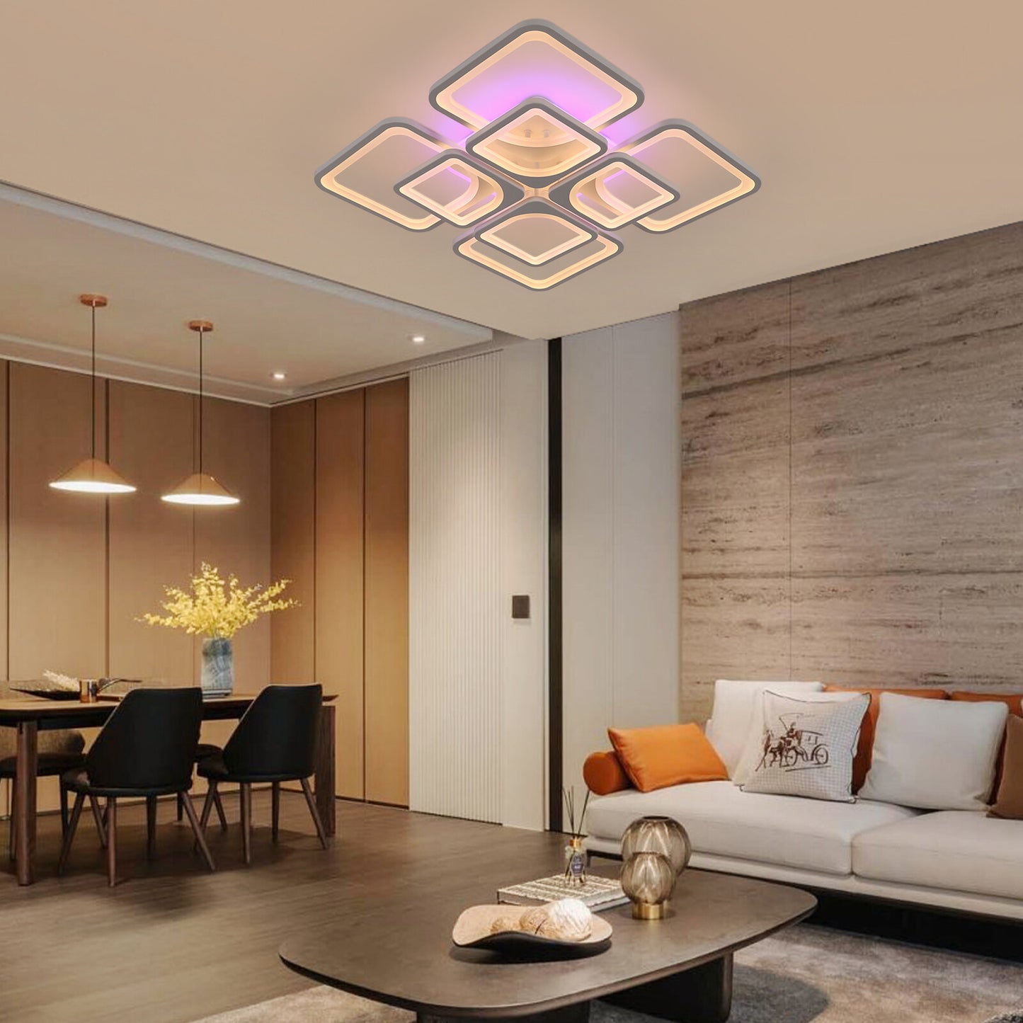 Moderne LED Deckenleuchte Dimmbar mit RGB & Farbtemperatur – Weiß, inkl. Fernbedienung