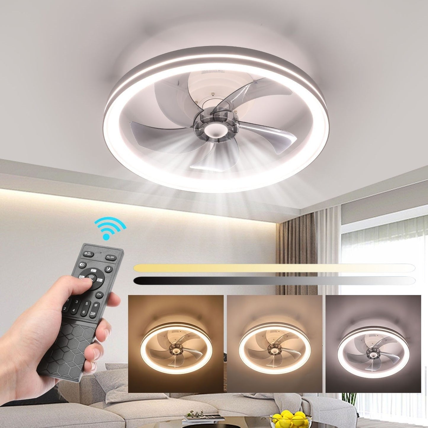LED Deckenventilator mit Beleuchtung & Fernbedienung – Flach, Leise, Dimmbar, 6 Stufen