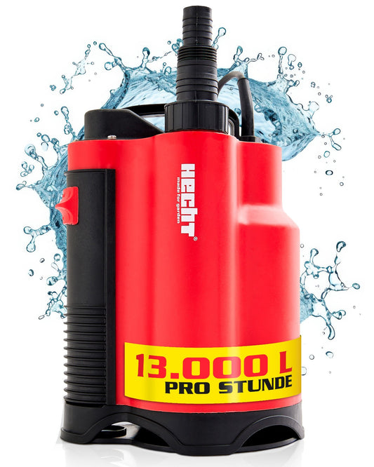 HECHT Schmutzwasserpumpe 750 W – Tauchpumpe mit Schwimmer, 13.000 l/h, für Keller, Teich & Regenwasser