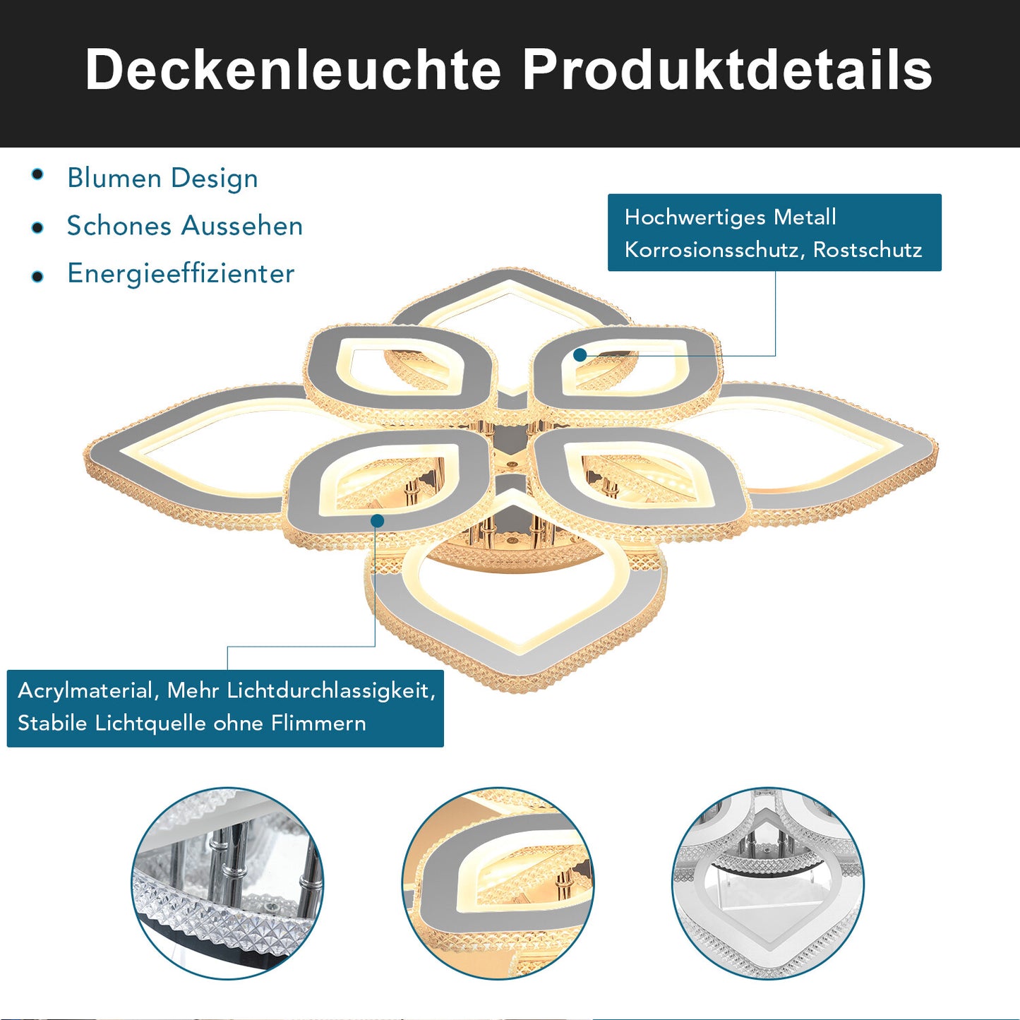Moderne RGB LED Deckenleuchte Dimmbar mit Fernbedienung – Wohnzimmerlampe mit Blüten-Design