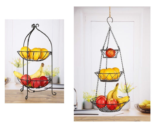Etagere Obstkorb – Hängend oder Stehend, Küchenampel aus Metall, 2 Varianten
