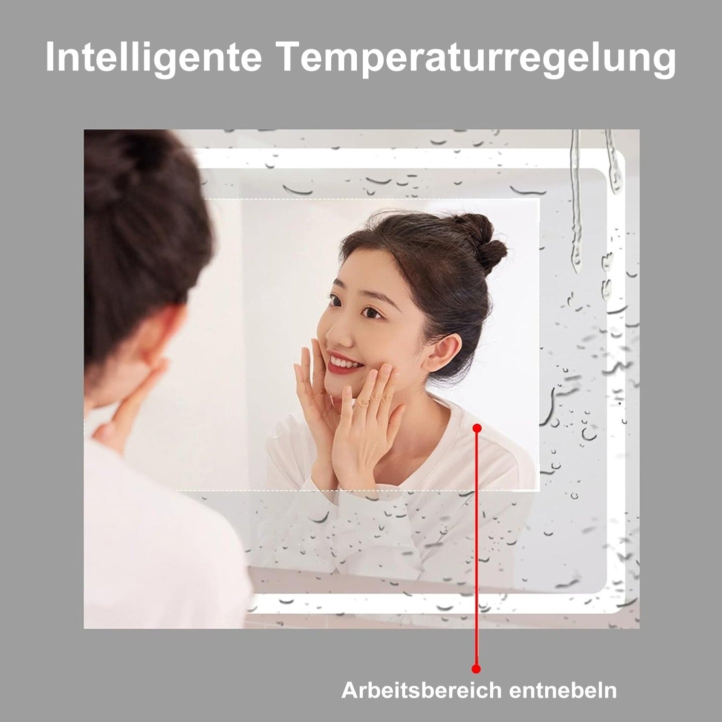 LED Dimmbarer Badspiegel mit Uhr, Touch-Bedienung & Beschlagfrei – Beleuchteter Wandspiegel