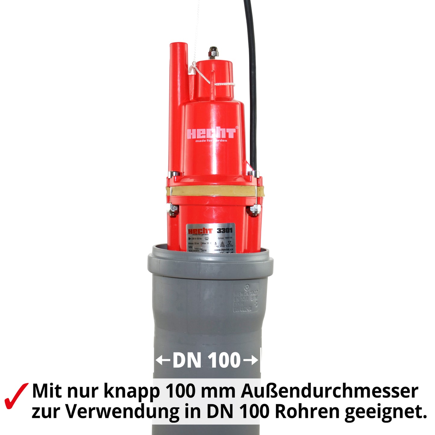 HECHT Membranpumpe 260 W – 1320 l/h, 230V – Wasserpumpe für Keller, Garten, Brunnen & Teich