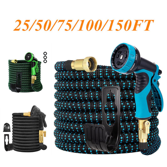 Flexibler Gartenschlauch – Dehnbar 7,5–45m, mit 8-fach Multifunktionsbrause