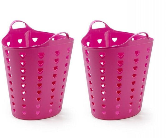 2x Wäschekorb 65L – Flexibler Kunststoffkorb mit Griffen, Pink – Einkauf & Haushalt