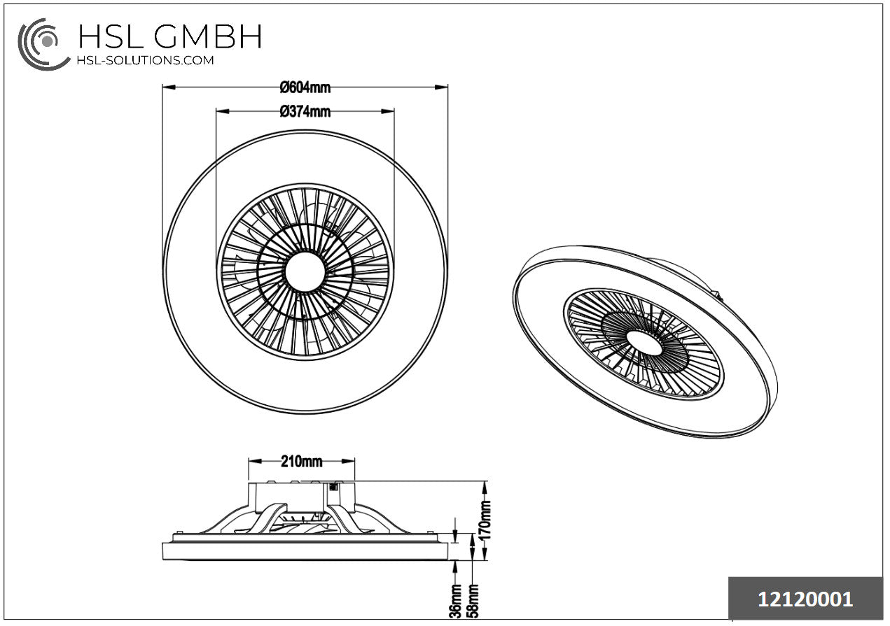 LED Deckenventilator mit Beleuchtung & Fernbedienung – 60 cm, dimmbar, 3 Geschwindigkeiten