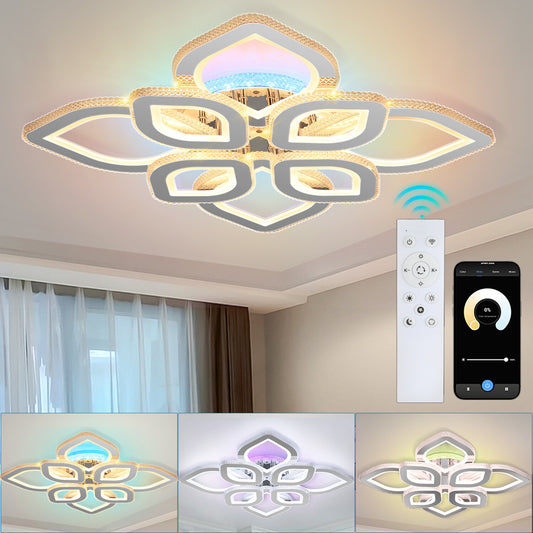 Moderne RGB LED Deckenleuchte Dimmbar mit Fernbedienung – Wohnzimmerlampe mit Blüten-Design