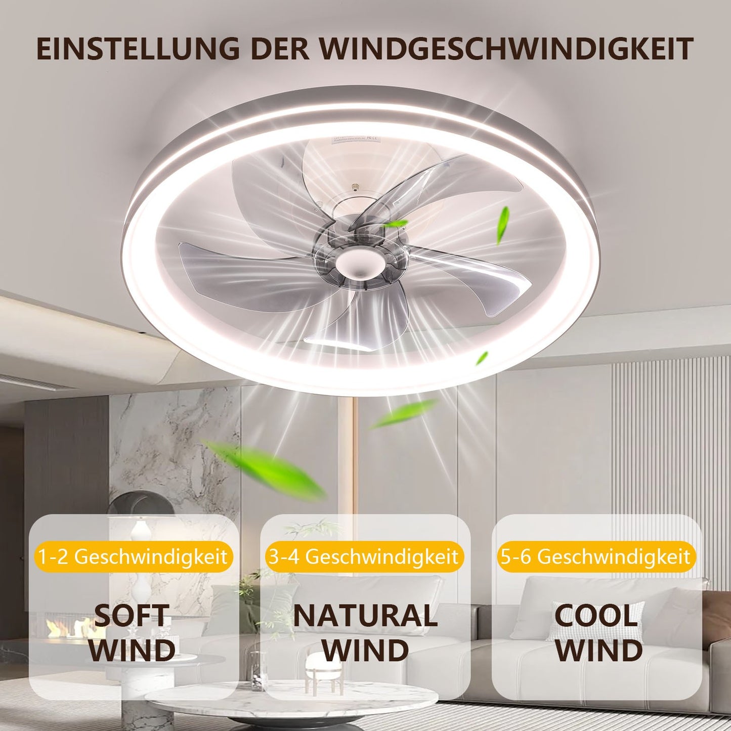 LED Deckenventilator mit Beleuchtung & Fernbedienung – Flach, Leise, Dimmbar, 6 Stufen