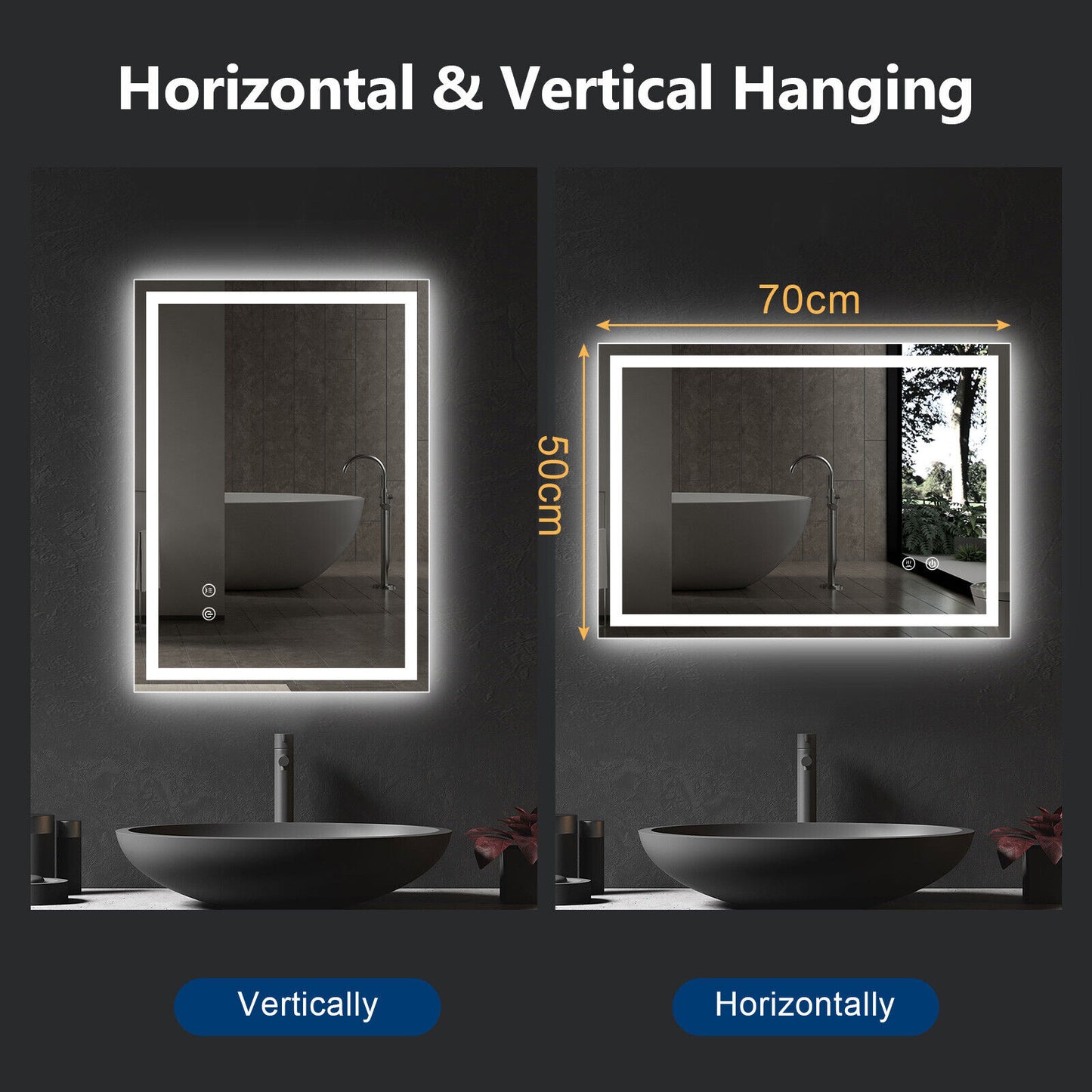 LED Badezimmerspiegel mit Touch, Beschlagfrei, 3 Lichtfarben, Dimmbar – Moderner Wandspiegel