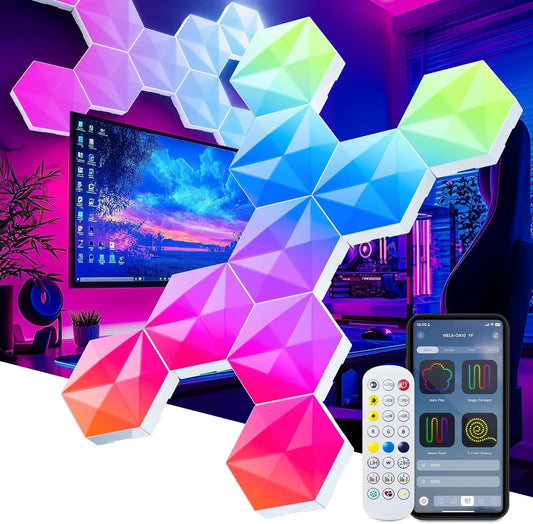 10x RGB LED Hexagon Lichtpanels mit Musik-Sync, App & Fernbedienung – Ideal für Gaming & Deko