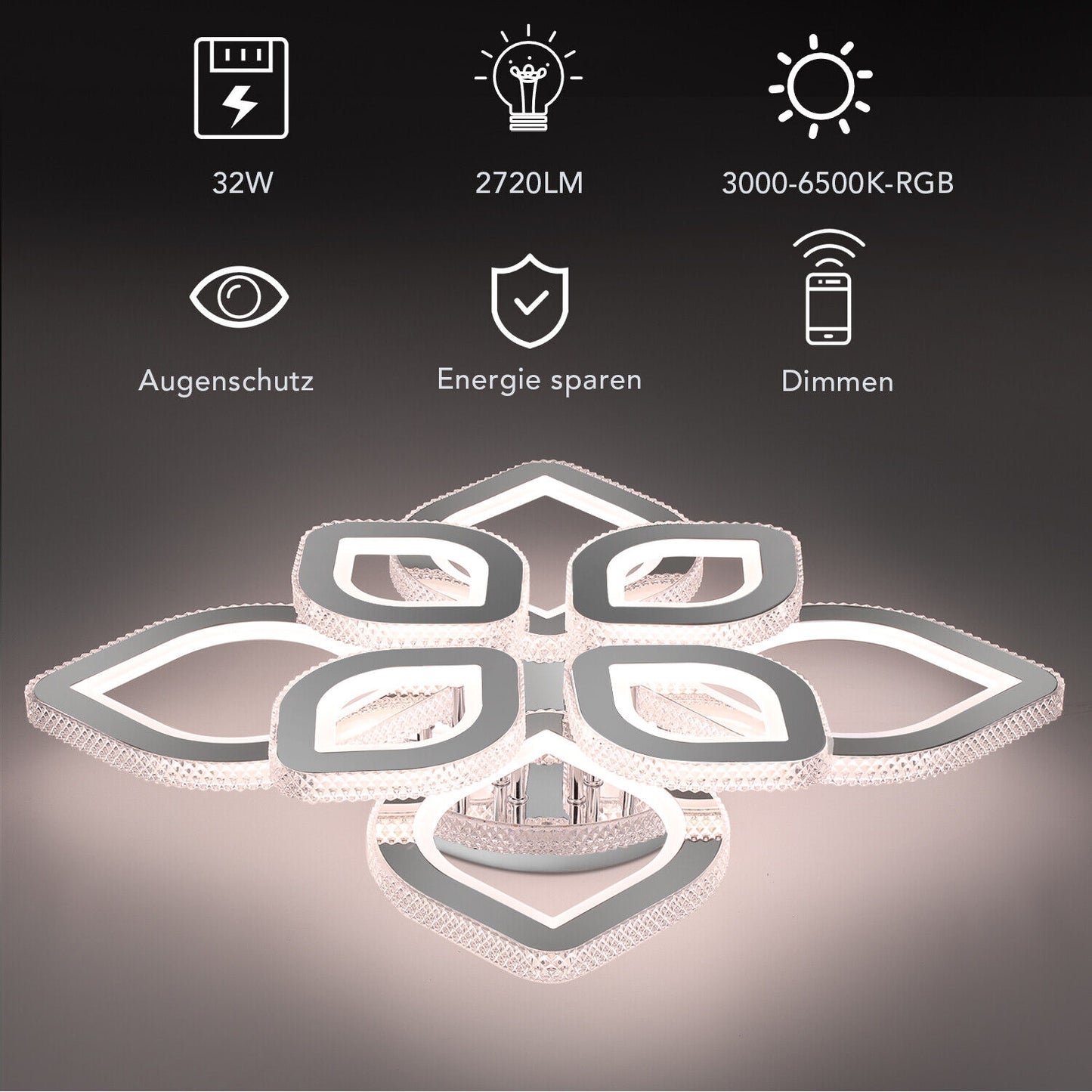 Moderne RGB LED Deckenleuchte Dimmbar mit Fernbedienung – Wohnzimmerlampe mit Blüten-Design