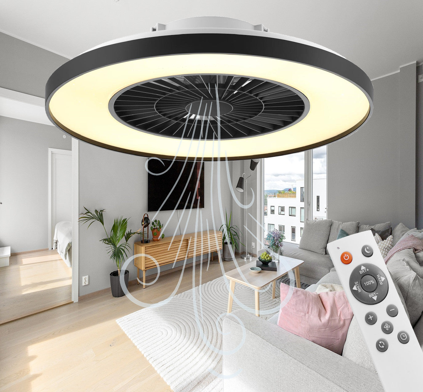LED Deckenventilator mit Beleuchtung & Fernbedienung – 60 cm, dimmbar, 3 Geschwindigkeiten