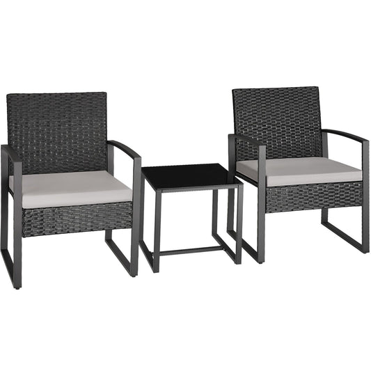 Balkonmöbel 2er-Set mit Tisch – Polyrattan, Schwarz, für Balkon & Garten