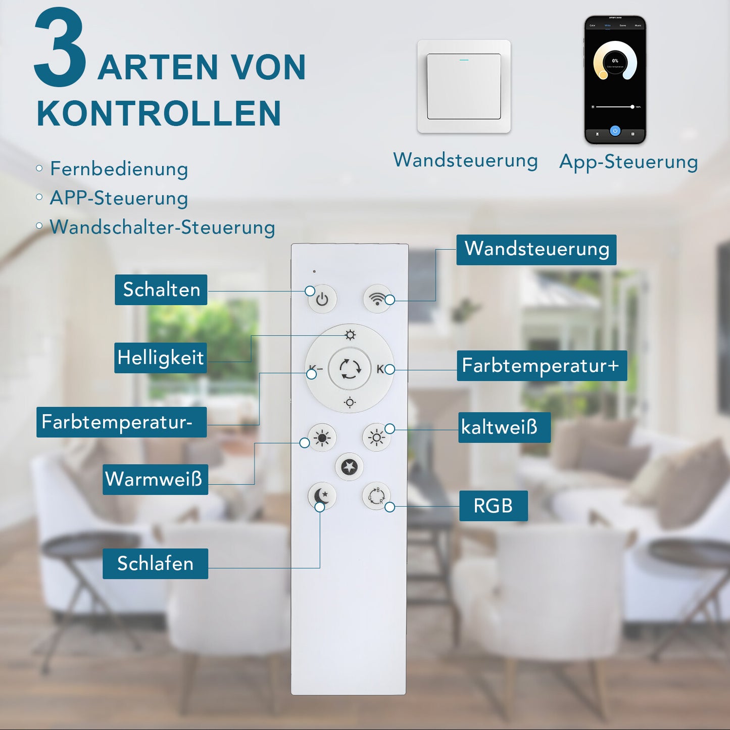 Moderne RGB LED Deckenleuchte Dimmbar mit Fernbedienung – Wohnzimmerlampe mit Blüten-Design