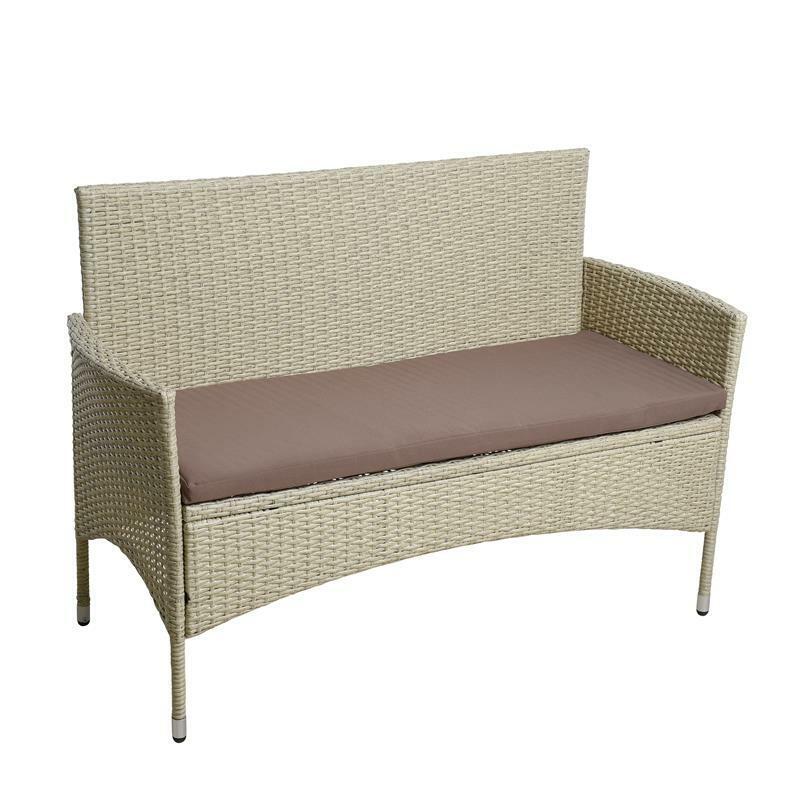 Polyrattan Gartenbank – 2-Sitzer Sitzbank mit Sitzkissen, verschiedene Farben, wetterfest