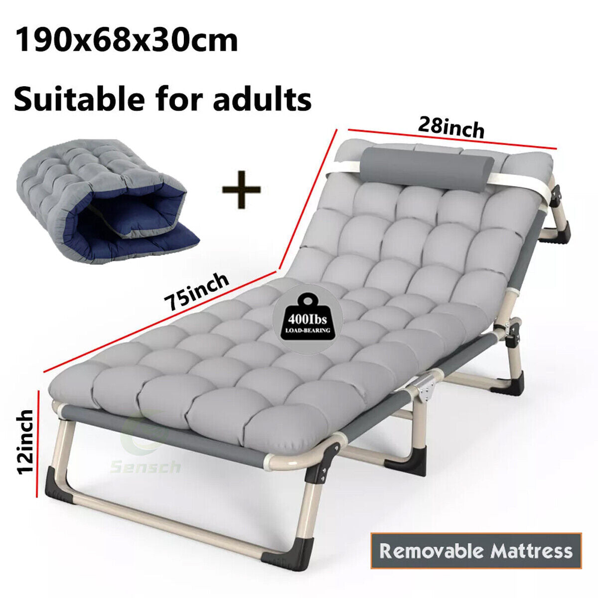 200 kg Campingbett & Sonnenliege – klappbar, XXL Gästebett, Feldbett für Garten & Reisen
