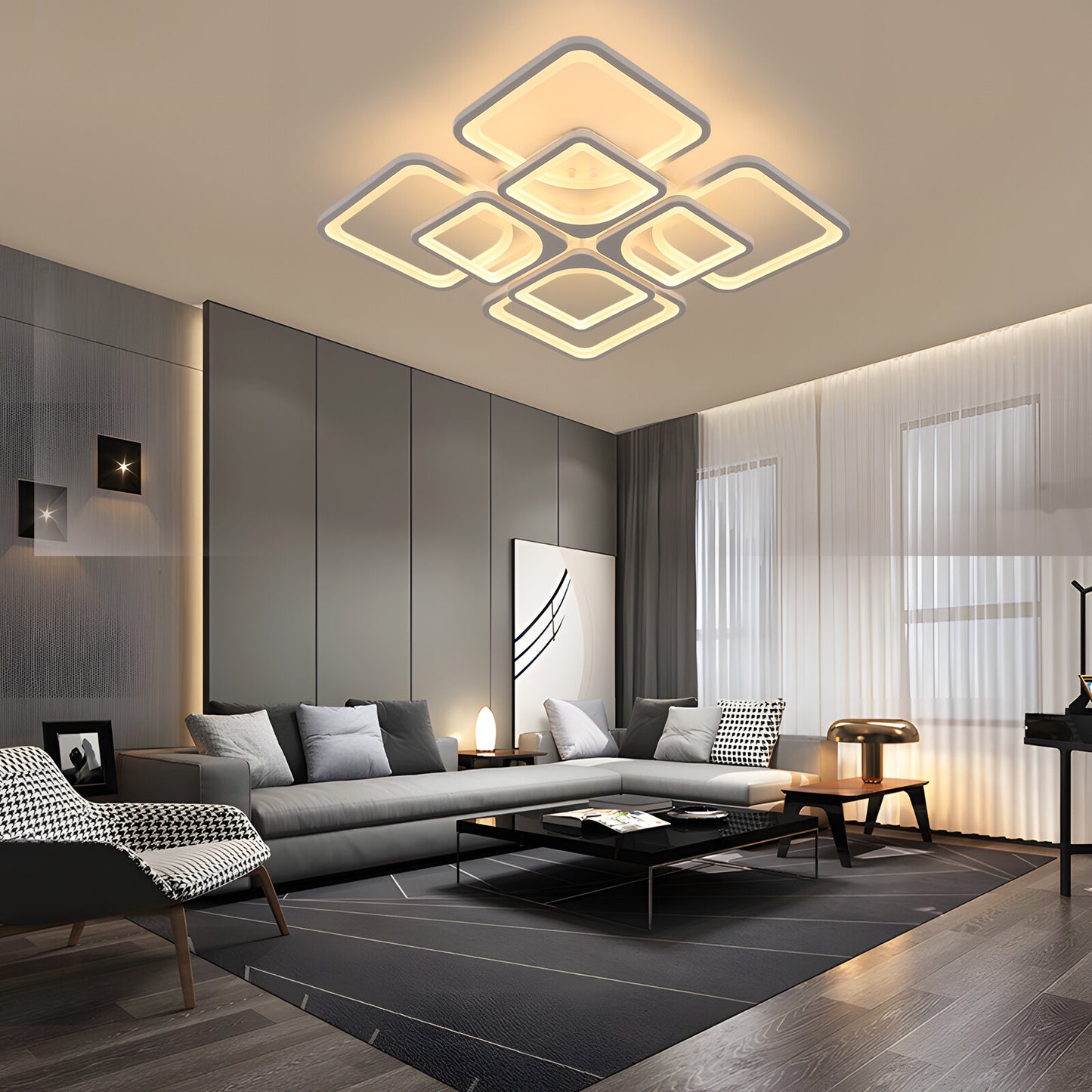 Moderne LED Deckenleuchte Dimmbar mit RGB & Farbtemperatur – Weiß, inkl. Fernbedienung