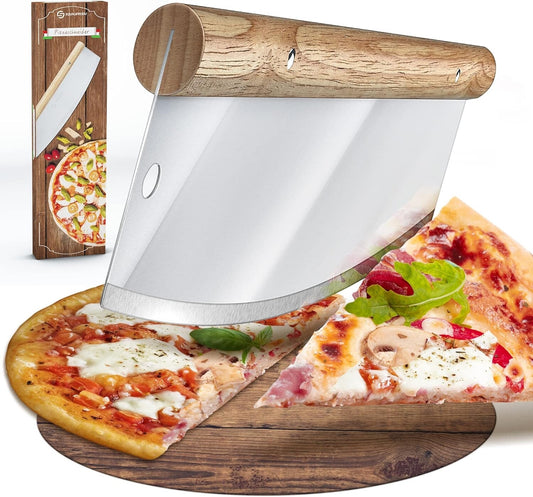 Premium Pizzaschneider aus Edelstahl mit hochwertigem Holzgriff – Inklusive Klingenschutz