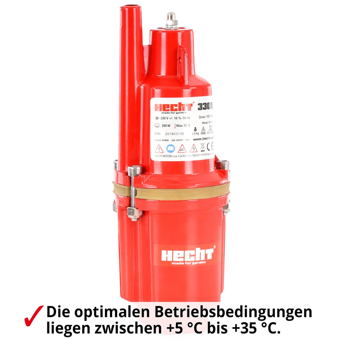 HECHT Membranpumpe 260 W – 1320 l/h, 230V – Wasserpumpe für Keller, Garten, Brunnen & Teich