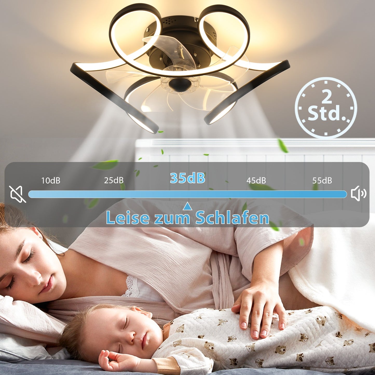 Leiser LED Deckenventilator mit Fernbedienung – 6 Geschwindigkeiten, Rücklauf & Lichtfunktion