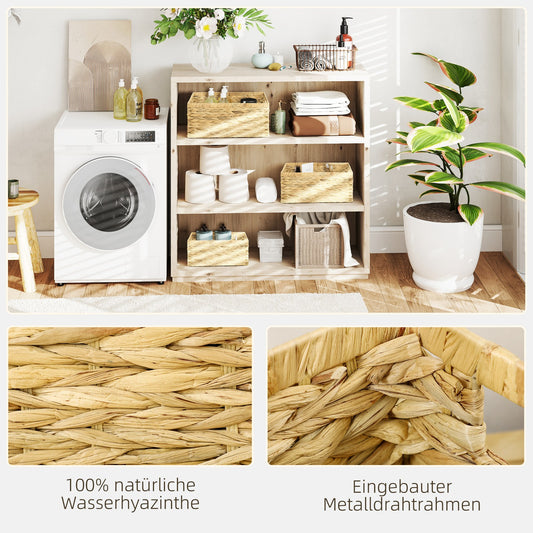 3er-Set Aufbewahrungskorb, geflochtener Körbe aus Wasserhyazinthe Naturholz
