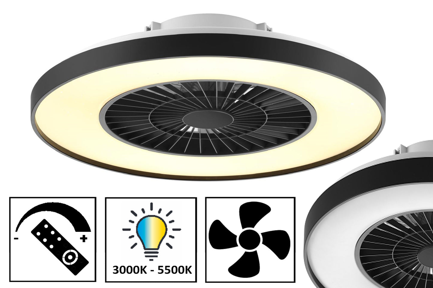 LED Deckenventilator mit Beleuchtung & Fernbedienung – 60 cm, dimmbar, 3 Geschwindigkeiten