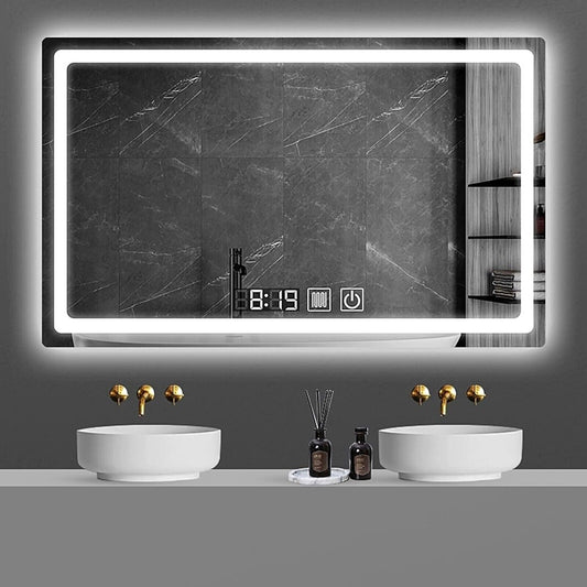 LED Dimmbarer Badspiegel mit Uhr, Touch-Bedienung & Beschlagfrei – Beleuchteter Wandspiegel